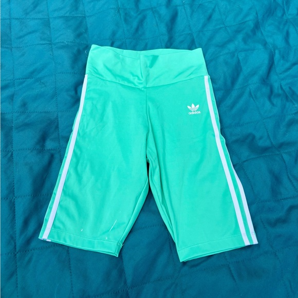 Adidas Green Athletic Shorts with Classic Stripes - Picture 1 of 3